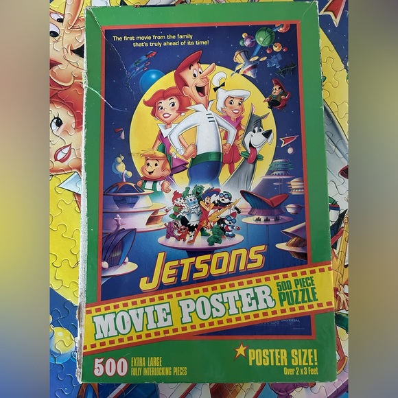 Vintage 1990 JETSONS Movie Poster Puzzle 500 pc Milton Bradley 2' x 3' Complete - Picture 1 of 13